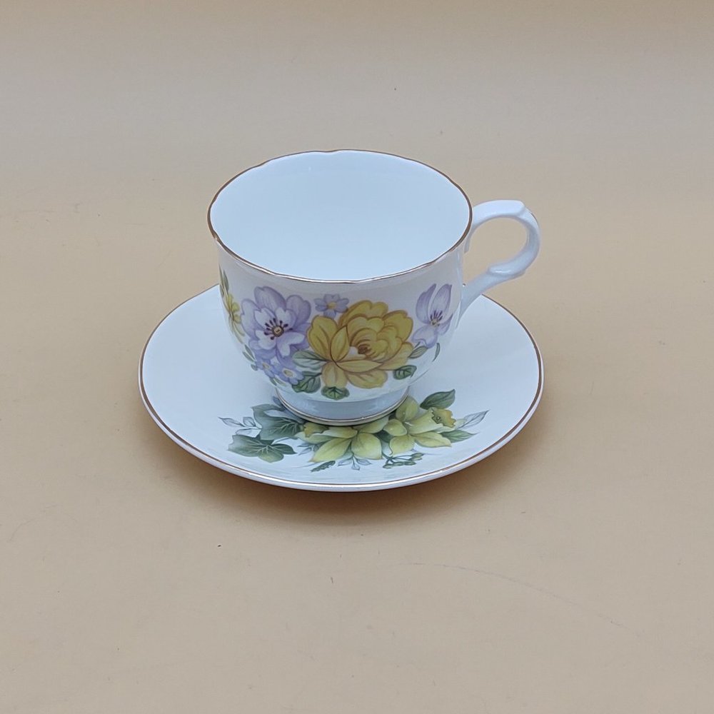 Sadler Tea Cup & Saucer -Wellington, Purple and Yellow Flowers